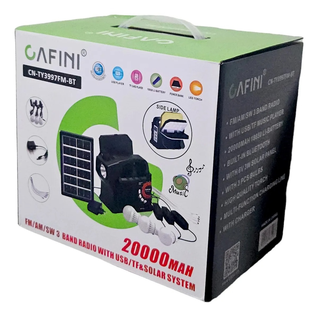 KIT SOLAR PORTATIL 20000mAh CAFINI CN-TY3997FM-BT