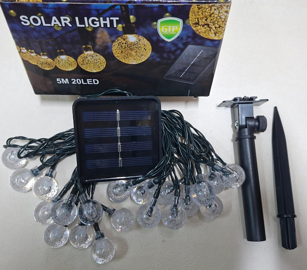 LUCES DE NAVIDAD SOLAR BOLITAS AMBAR 5M-20 LED 