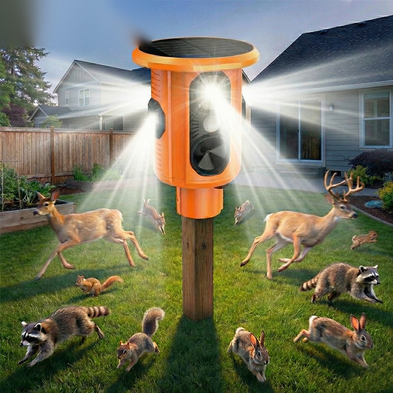 AHUYENTADOR SOLAR DE ANIMALES CON SIRENA 120 dB, ULTRASONIDO Y LUZ LED, CON SENSOR DE MOVIMIENTO |QSQ-188|