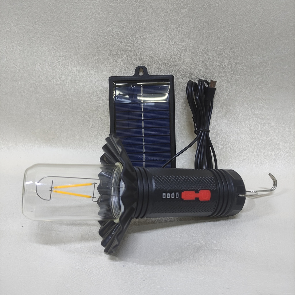 LINTERNA SOLAR PARA CAMPING Y PANEL PARA CARGAR CELULAR |JB-968W|