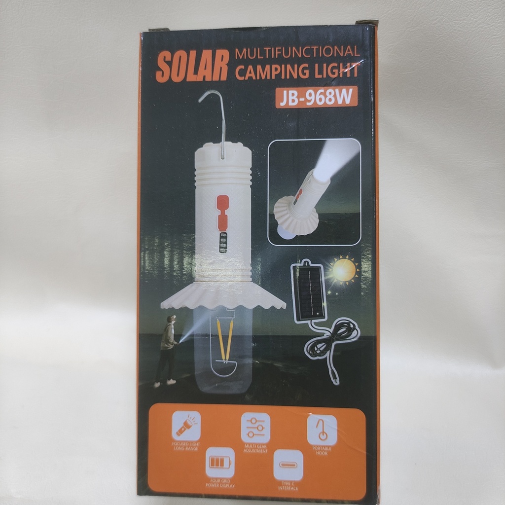 LINTERNA SOLAR PARA CAMPING Y PANEL PARA CARGAR CELULAR |JB-968W|