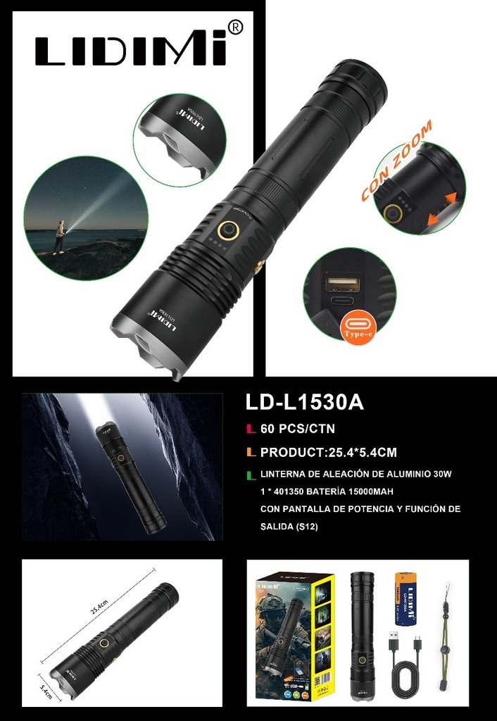 LINTERNA LIDIMI 30W 15000mAh |L1530A|
