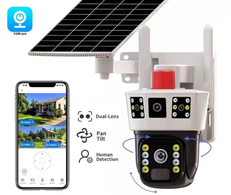 CAMARA SOLAR DOBLE LENTE + SIRENA |VTP17|