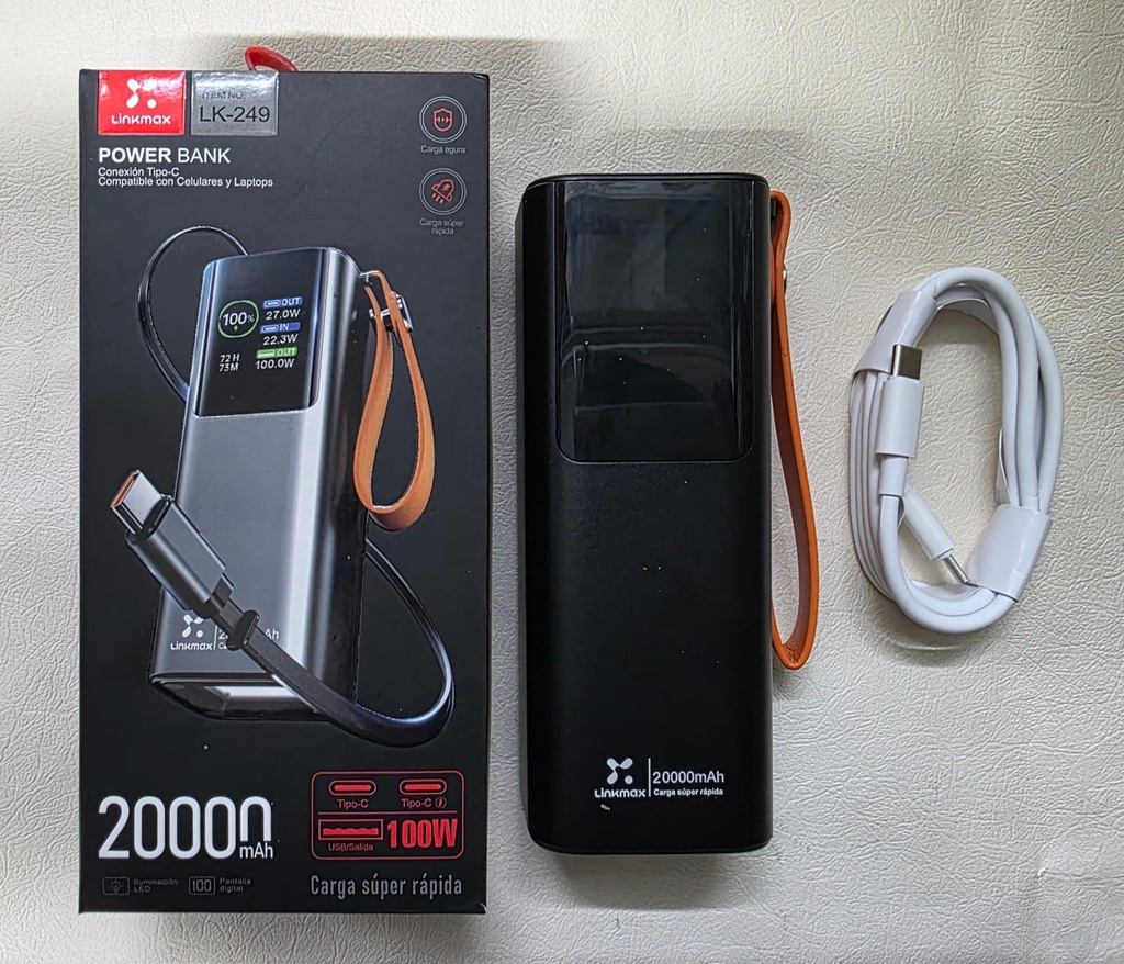 POWER BANK CARGA RAPIDA Y LINTERNA 20000 mAh |LK-249|