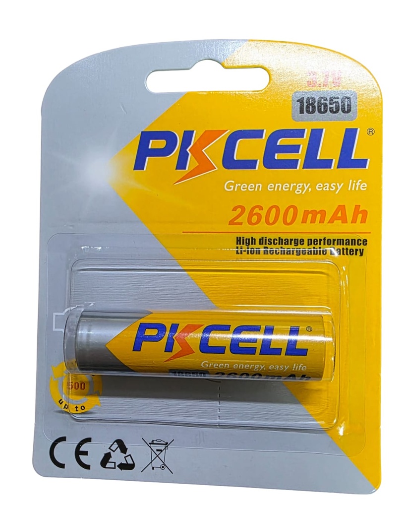 Bateria Recargable de litio PKCELL 3.7V 18650 (2600mAh) -blister