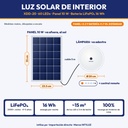 LUZ SOLAR DE INTERIOR 60 LEDS LUZ BLANCA + PANEL 10W, BATERIA LIFEPO4 5000mAh |JW-XDD-20|