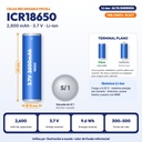 PILA RECARGABLE PKCELL 18650 LI-ION 3.7V 2600mAh REALES, PUNTA PLANA |PK-ICR18650-2600|