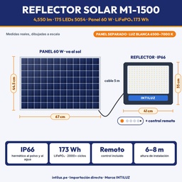 REFLECTOR SOLAR M1-1500 CON PANEL SEPARADO Y BATERIA LIFEPO4 |JW-M1-1500|