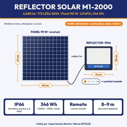 REFLECTOR SOLAR M1-2000 CON PANEL SEPARADO Y BATERIA LIFEPO4 |JW-M1-2000|