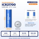 PILA RECARGABLE PKCELL 21700 LI-ION 3.7V 5000mAh REALES, PUNTA PLANA |PK-ICR21700-5000|